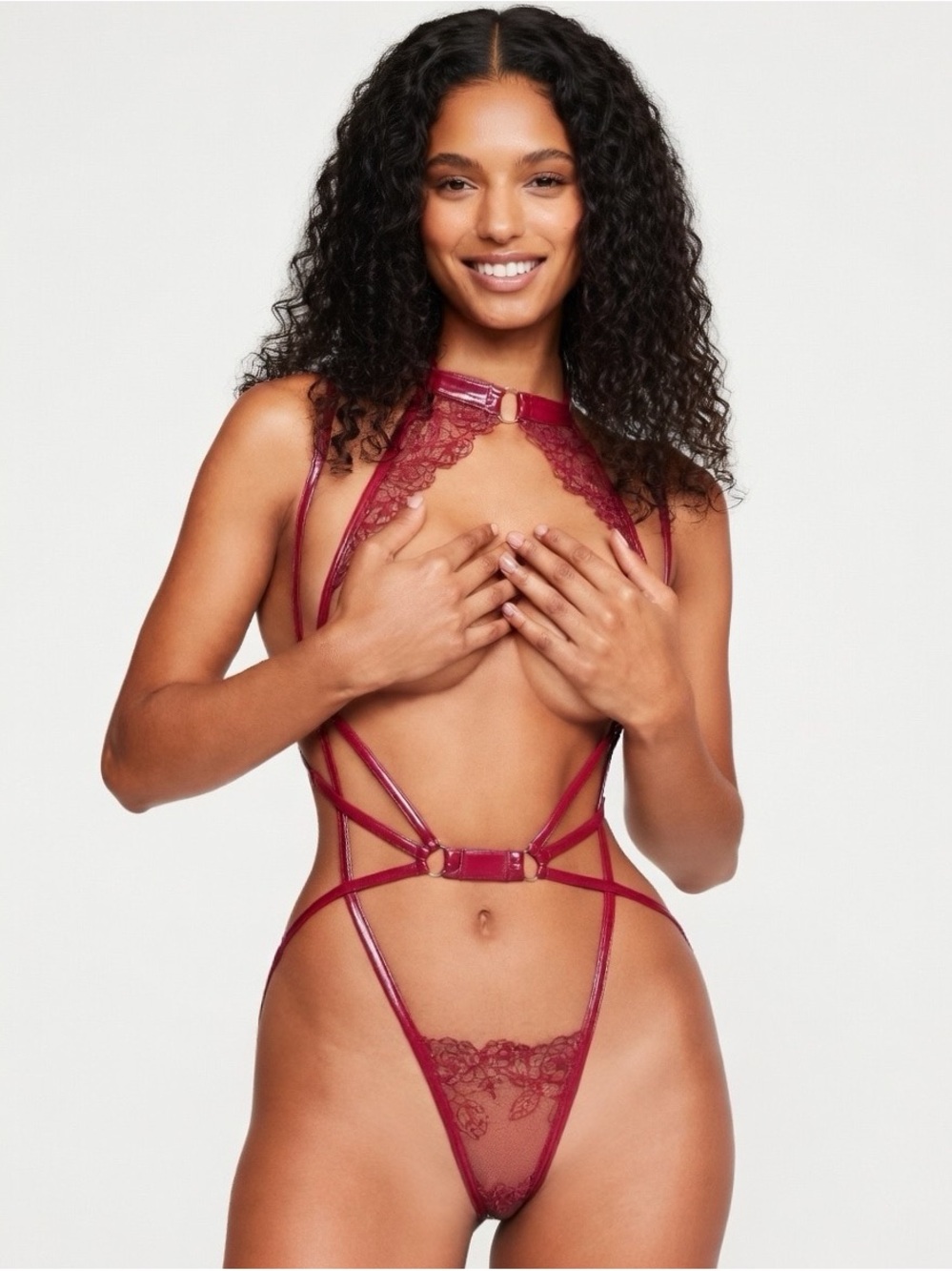 Victorias Secret Very Sexy Teddy Strappy Open Back High Neck Faux Patent Leather